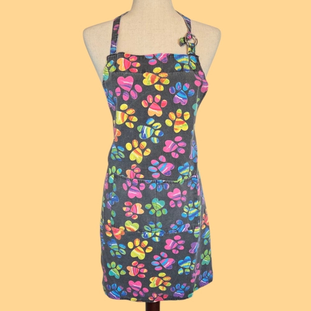 Animal Rescue Site Black Colorful Paw Print Apron Cooking BBQ Craft Apron